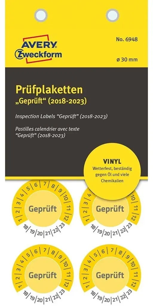 400x Prüfplaketten Geprüft 2018-2023 30mm Gelb Vinyl