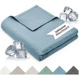 Blumtal Microfaserbettdecke Kühldecke Sommerdecke Bambus, selbstkühlende Decke, OEKO-TEX zertifizierte kühlende Decke für Sofa, Sommer & Reisen blau 150 cm x 200 cm