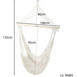 Svita Hängesessel in Netz-Optik mit Stange Baumwollseil Naturmaterial Grau