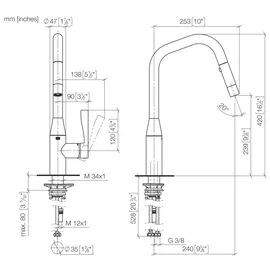 Dornbracht Sync Einhebelmischer Pull-down mit Brausefunktion schwenkbar, Ausladung 240mm, 33875895-09,