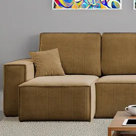 m-punkt Wohnlandschaft U-Form Cappuccino COMO Cord mit Bett Sofa Schlafsofa Ottomane - Braun