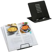 Relaxdays Buchständer, 2er Set, höhenverstellbar, Kochbuchhalter mit Klemme, Küche, Stahl, schwarz
