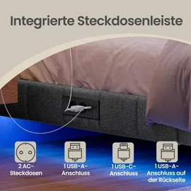 VASAGLE Bettrahmen 140 x 200 cm, mit LED-Beleuchtung, Bettgestell,