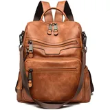 Monitika Damen Rucksack Wasserdicht PU Leder Schultertaschen Modische Lässig Rucksäcke Braun