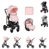 KIKKABOO Kombikinderwagen 3 in 1 Beloved Babywanne Autositz Wickeltasche faltbar pink