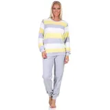 normann Damen Frottee Pyjama lang mit Bündchen in Einer tollen Streifenoptik - 271 201 93 238, Farbe:gelb, Größe:48-50 - 48-50