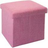 Intirilife Faltbarer Sitzhocker 30x30x30 cm in KIRSCHBLÜTEN PINK - Sitzwürfel mit Stauraum und Deckel aus Stoff in Leinen Optik - Sitzcube Fußablage Aufbewahrungsbox Truhe Sitzbank