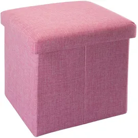 Intirilife Faltbarer Sitzhocker 30x30x30 cm in KIRSCHBLÜTEN PINK - Sitzwürfel mit Stauraum und Deckel aus Stoff in Leinen Optik - Sitzcube Fußablage Aufbewahrungsbox Truhe Sitzbank