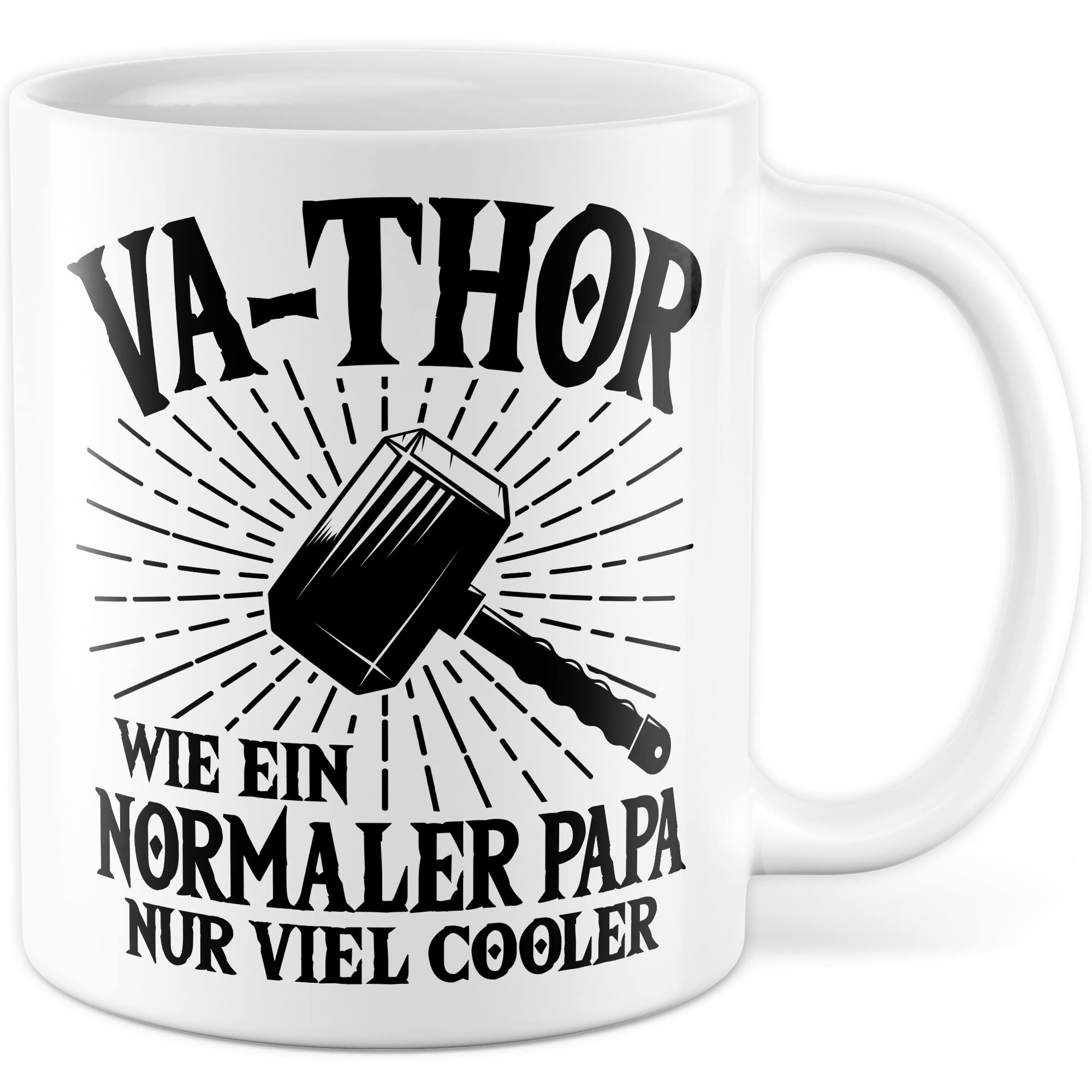 Vater Tasse Vatertag Geschenk Va-Thor Kaffeetasse Thor Geschenkidee Wikinger Kaffee-Becher für Papas Väter Vathor Sohn Tochter Comic-Fan Vatertagsgeschenk Papa (Weiß)