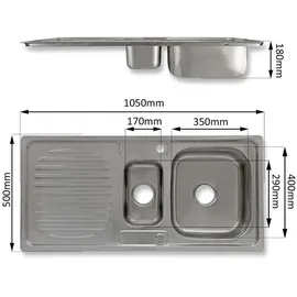 MONSTER SHOP Premium Edelstahl Einbauspüle Küchenspüle Spültisch mit Resteschale + Gratis - Silber