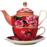 Maxwell & Williams Teeservice für 1 Person Teas - C's Silk Road mit Sieb, Rot,