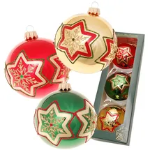 Krebs Glas Lauscha Christbaumkugeln Weihnachtskugeln Glas Ø 8 cm 3 Stück rot/grün/gold