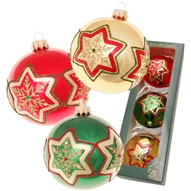 Krebs Glas Lauscha Christbaumkugeln Weihnachtskugeln Glas Ø 8 cm 3 Stück rot/grün/gold