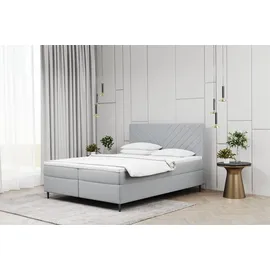 Fun Möbel Boxspringbett Schlafzimmerbett BONITA 180x200cm in Stoff Matt Velvet Hellgrau - Violett