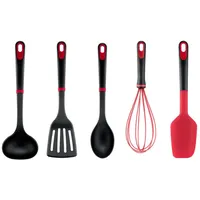 Tefal Kochbesteck-Set Ingenio+ (Set, 5-tlg), Silikon-Sicherheitsring, hitzebeständig bis 230°C, spülmaschinenfest rot|schwarz