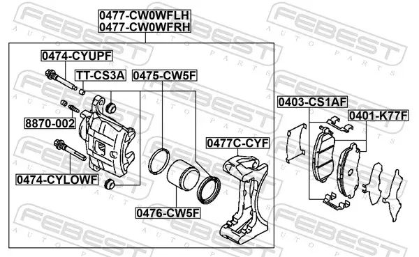 FEBEST Bremssattel 0477cw0wfrh Vorderachse rechts für Citroën/Peugeot MITSUBISHI ALFAROME/Fiat/LANCI Chrysler