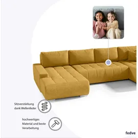 FEDVE Ecksofa Big Sofa Eckcouch mit Schlaffunktion DHAKA U Form Couch Sofagarnitur - Gelb