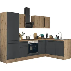 kochstation Winkelküche Florida L-Form 280 cm schwarz