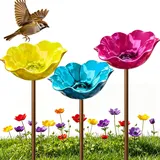 3 Stück Vogeltränke Blume, Metall Blumen Gartenstecker Vogeltränke, Dekorative Insektentränke Garten, Blumentränke für Vögel, Bienen, Schmetterlinge, Insekten (3 Stück-H)