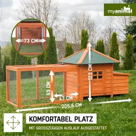 My Animal MyAnimal Hühnerstall für 3 Hühner MH-19 mit Auslauf, Hühnerhaus wetterfest imprägniert, Nistkasten (Braun 2.0)