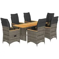 vidaXL 7-tlg. Garten-Bistro-Set mit Kissen Grau Poly Rattan