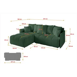altdecor Ecksofa Cord 2-Sitzer Grün