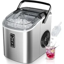 euhomy Eiswürfelmaschine, klein, 9 Würfel in 6 Minuten bereit, 12 kg/Tag, selbstreinigend, tragbare Eismaschine mit Tragegriff, Korb und Schaufel, 2 Größen von Eiswürfeln, für Zuhause, Küche, Büro