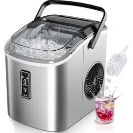euhomy Eiswürfelmaschine, klein, 9 Würfel in 6 Minuten bereit, 12 kg/Tag, selbstreinigend, tragbare Eismaschine mit Tragegriff, Korb und Schaufel, 2 Größen von Eiswürfeln, für Zuhause, Küche, Büro
