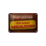 femer gmbh Metallschild Spruch 18x12cm Biergarten wir haben geschlossen, (1 St), gewölbte Oberfläche, abgerundete Ecken, umgeschlagene Kanten