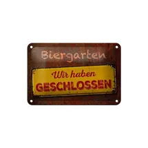 femer gmbh Metallschild Spruch 18x12cm Biergarten wir haben geschlossen, (1 St), gewölbte Oberfläche, abgerundete Ecken, umgeschlagene Kanten