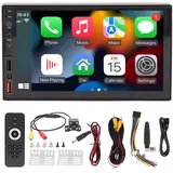 7 Zoll Auto Multimedia Player, 7 Zoll Autoradio Doppel DIN Radio Touchscreen mit Rückfahrkamera Doppel DIN HD, Unterstützt Carplay/Android Auto/Mirror Link/Bluetooth/USB/AUX/TF