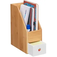 Relaxdays Stehsammler, für A4 Papier, Büro Organizer Bambus, MDF,