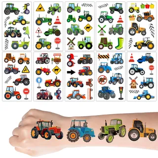 10 Blätter Tattoos für Kinder, Hautfreundlich Traktor Tattoo Kinder, Traktor Spielzeug für Mitgebsel Kindergeburtstag, Geschenk Junge 4/5 / 6 Jahre, Spielzeug 4/5 / 6 Jahre Junge