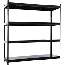 Proregal Profi Schwerlastregal Metallböden HERCULES schwarz 200x200x60cm, 4 Stahlplatten-Ebenen, Fachlast 400kg, Metallregal Lagerregal