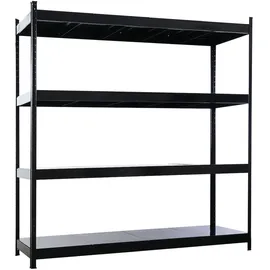 Proregal Profi Schwerlastregal Metallböden HERCULES schwarz 200x200x60cm, 4 Stahlplatten-Ebenen, Fachlast 400kg, Metallregal Lagerregal