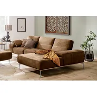 W.SCHILLIG Ecksofa run, Designsofa mit tollem Sitzkomfort, bequem, L-Form, mit elegantem Holzsockel, Füße in Chrom glänzend, Breite 319 cm braun
