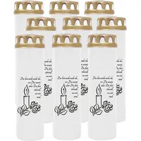 HS Candle Grabkerze mit Motiv 100h Brenndauer (9-tlg), Ø7xH25 cm, Grabkerze mit Motiv im 1er, 3er, 6er, 9er Pack weiß