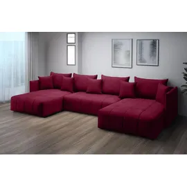 furmeb24 ASPEN U Ecksofa mit Schlaffunktion Bettzeugablage 346x188cm, U Form, - rot