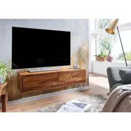 KADIMA DESIGN Massivholz Wand-Lowboard, Hochwertiges TV-Board aus Sheeshamholz, Modernes Design, 2 Schubladen