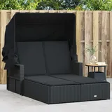 Festnight Doppelliege Outdoor 2 Personen Doppel Gartenliege mit Ausziehbares Sonnendach Rattan Sonnenliege Sonnenbett Loungebett Gartenbett mit Auflage Liege Outdoor Rattanliege Liegestuhl Garten