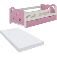 VitaliSpa Kinderbett Jessica Weiß Pink 140x70 cm Matratze modern Kinderzimmer Bett Bettschublade Rausfallschutz