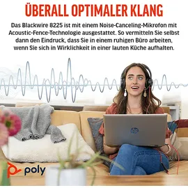 Poly Blackwire 8225 USB-C Stereo-Headset + USB-C/A-Adapter, ANC, MS-Teams