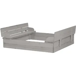 Sandkasten mit Deckel aufklappbar zu 2 Bänken, Massivholz, wetterfest, grau