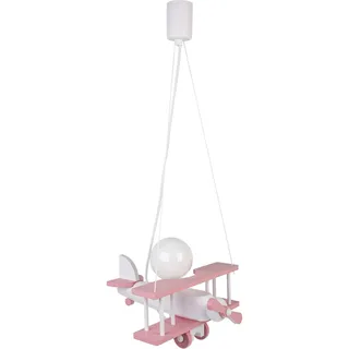 HELLUX Kinderzimmer Lampe Decke aus Holz | Deckenleuchten für Kinder | Kinderlampe Decke 70x29x32cm für Babyzimmer | Flugzeug Lampe E27 ohne Leuchtmittel (Rosa/Weiß)