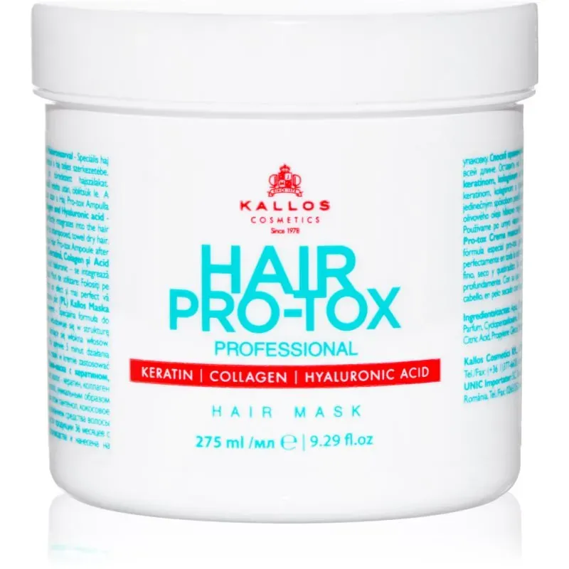 Kallos Hair Pro-Tox Maske für schwaches und beschädigtes Haar mit Koskosnussöl, Hyaluronsäure und Kollagen 275 ml