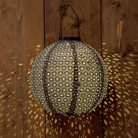 Spetebo LED Solar Textil Lampion rund grau - 25