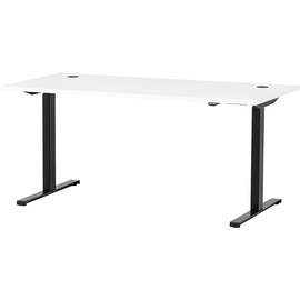 Möbelpartner 2000 elektrisch höhenverstellbarer Schreibtisch kreideweiß rechteckig, T-Fuß-Gestell schwarz 160,0 x 75,0 cm