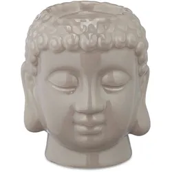 Relaxdays Buddha Teelichthalter, Keramik, Buddha-Kopf für Teelicht, Zen-Deko für Wohnzimmer & Bad, Feng Shui Deko, grau
