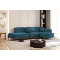 Fun Möbel Ecksofa Designersofa VALENCIA in Stoff Scala Blau Ottomane Rechts - Blau
