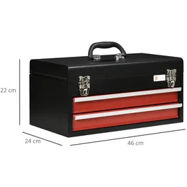 DURHAND Werkzeugkoffer leer, robust Werkzeugkasten mit 2 Schubladen, Schloss, Stahl Schwarz, Metall, 24x22x46 cm, Nur In Filialen Erhältlich